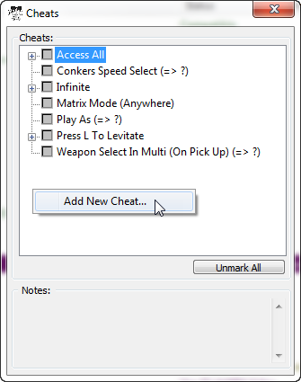 Add Cheat Right-Click