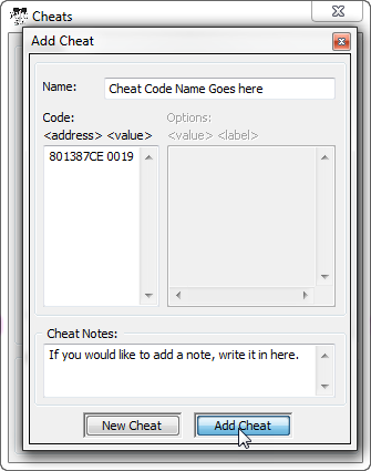 Add Cheat Code Field